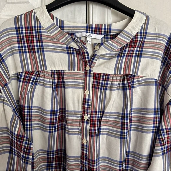 Every Moment Women's L Plaid Popover Blouse Tunic Relaxed Fit Boho Shirt Top - Picture 8 of 12